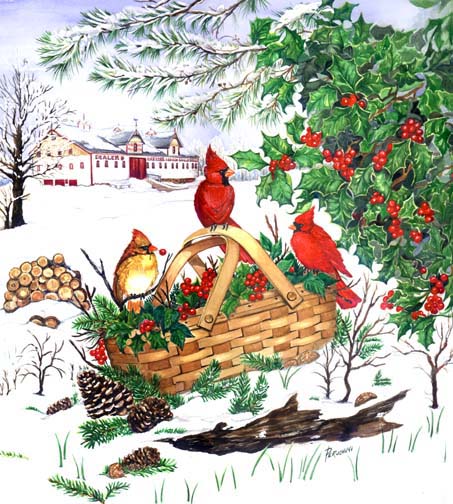Cardinals in Winter Flag and Rug Art